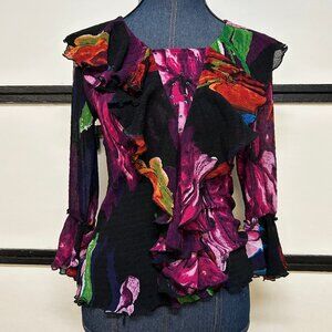 Alberto Makali Multicolor Ruffle Floral Blouse, Size M
